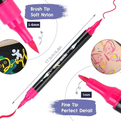 60 Colours Acrylic Paint Pens for Rock Painting Fabric Glass Stone Ceramic Wood Metal, Dual Tip Acrylic Markers Set for Easter Egg Pumpkins Christmas, Arts and Crafts for Adults and Kids