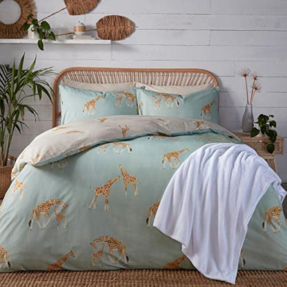 Fusion - Milo Giraffe - Reversible Duvet Cover Set - Single Bed Size in Duck Egg