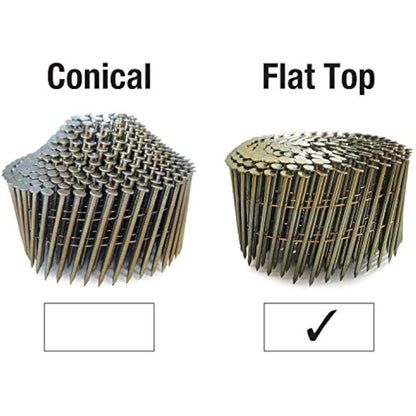 Tacwise 0279 Bright Flat Top Coil Nails Type 2.3 x 50 mm, Diamond Point, Ring Shank, 16° Inclined, Wire Collated, Pack of 9000