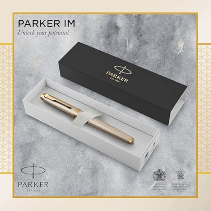 Parker IM Rollerball Pen | Premium Warm Silver | Fine Point Black Ink | Gift Box