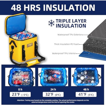 THURSO SURF Soft Cooler 24 Can Portable Ice Cooler Bag — 48 hr Insulation Leakproof & Airtight Waterproof Zipper Floating Beach Cooler for Travel Camping Kayak Paddleboard