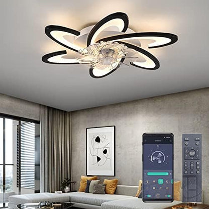 Bossen Ceiling Fan with Light, Φ67cm, 70W Quiet Modern Led Ceiling Light Fan Light with Remote Control and APP Dimmable 6 Lights for Living Room Bedroom Dining Room Ceiling Fans with Lamps (Black)