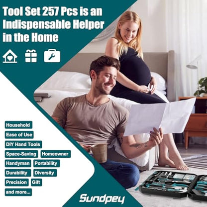 Sundpey Home Tool Kit 257PCs - Portable Complete General Household Essentials Repair Hand DIY Tool Set - All Purpose Tools for Men Women & Handyman & College Students & Beginner with Storage Case