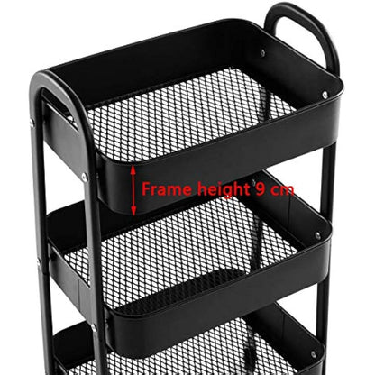 DOEWORKS Storage Trolley on Wheels Metal 3 Tier Trolley Cart Kitchen Trolley Craft Trolleys Beauty Trolleys Rolling Storage Utility Cart for Books Room Bathroom Office, Black