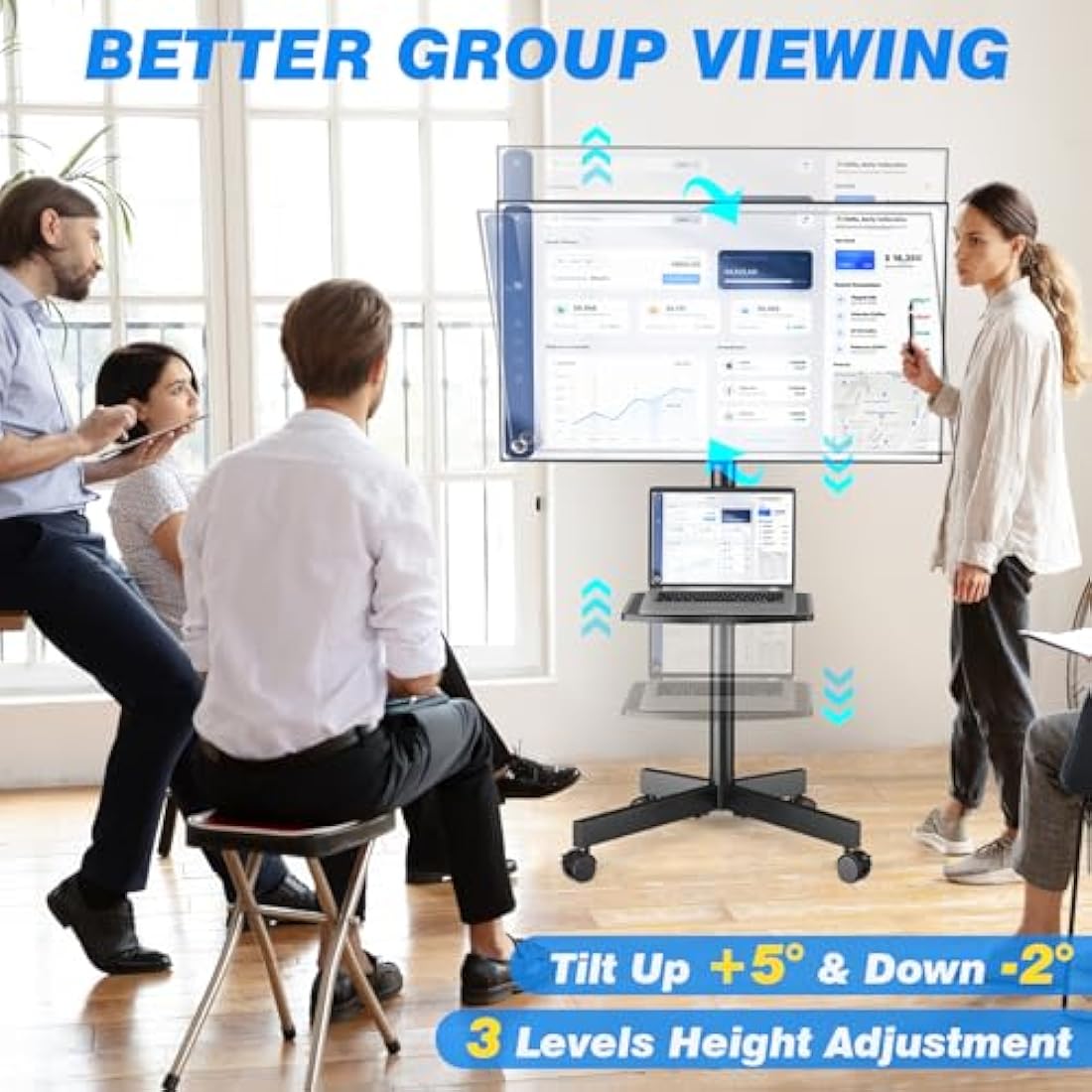 RFIVER Mobile TV Stand on wheels for 27-60 Inch TVs, Tilt Height Adjustable Rolling TV Trolley with Bracket Mount max VESA 400x400mm max 40kgs