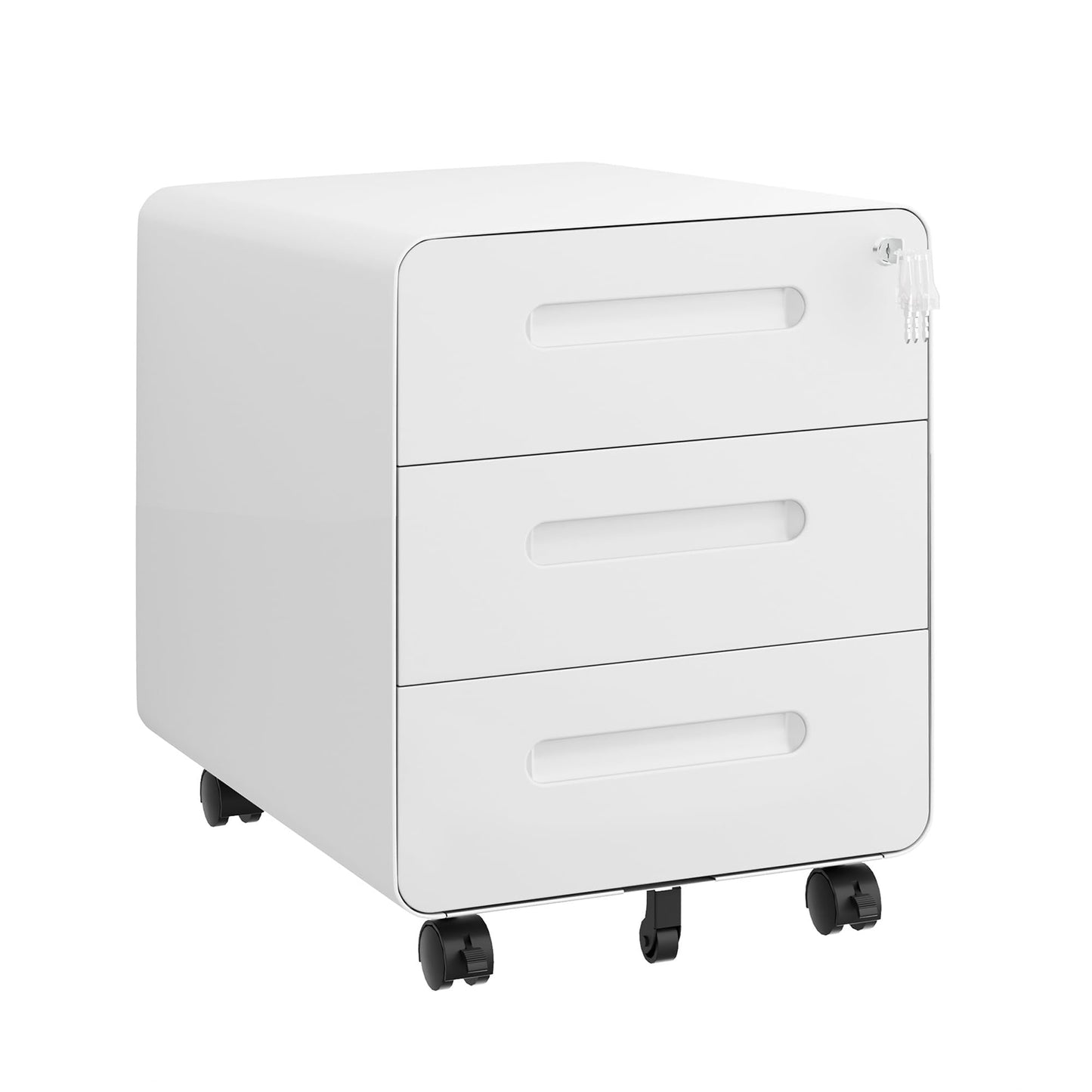 HOMSTEEL Mobile File Cabinet, Metal Filing Cabinet with Lock, 4 keys, 3 Drawers, Rounded Corner, Pre-assembled, for Office, Home office, White