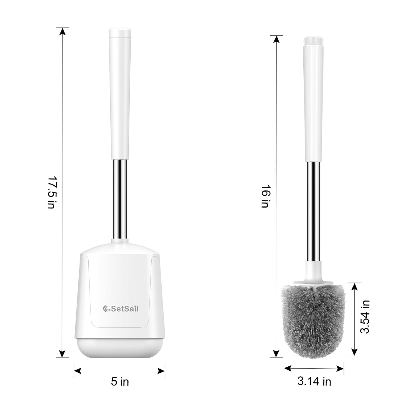 SetSail Toilet Brush, Self Closing Lid Toilet Bowl Brushes Holder and Extra Long Handle Ventilated Toilet Brush Set for Bathroom Cleaning
