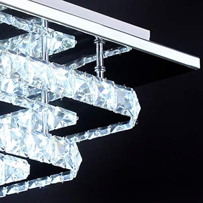 Finktonglan Crystal LED Ceiling Light, Lamp Stainless Steel K9 Modern Flush Mount Lights Fixture Square Chandelier for Dining Room Living Bedroom (Cool White)