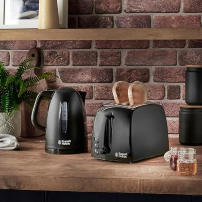 Russell Hobbs Textures 2 Slice Toaster (Extra Wide Slots, 6 Browning levels, Frozen, cancel & reheat function with indicator lights, Removable crumb tray, 850W, Black matt & high gloss finish) 21641