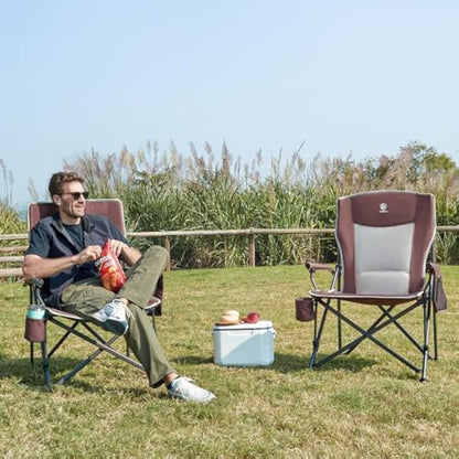 EVER ADVANCED Camping Chair for Adults Oversized 230KG, Folding Chair for Heavy People with Side Pocket, Heavy Duty Extra Wide Garden with Hard Armrest Foldable Fishing Outdoor Red