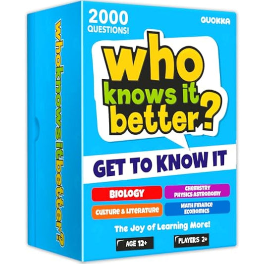 QUOKKA Trivia Card Games For Kids 8-12 - Set 4 in 1 Board Games for Adults & Teens 12+ Who Know It Better? - Kids & Family Card Quiz - Fun & Educational Questions for Children & Family Gatherings