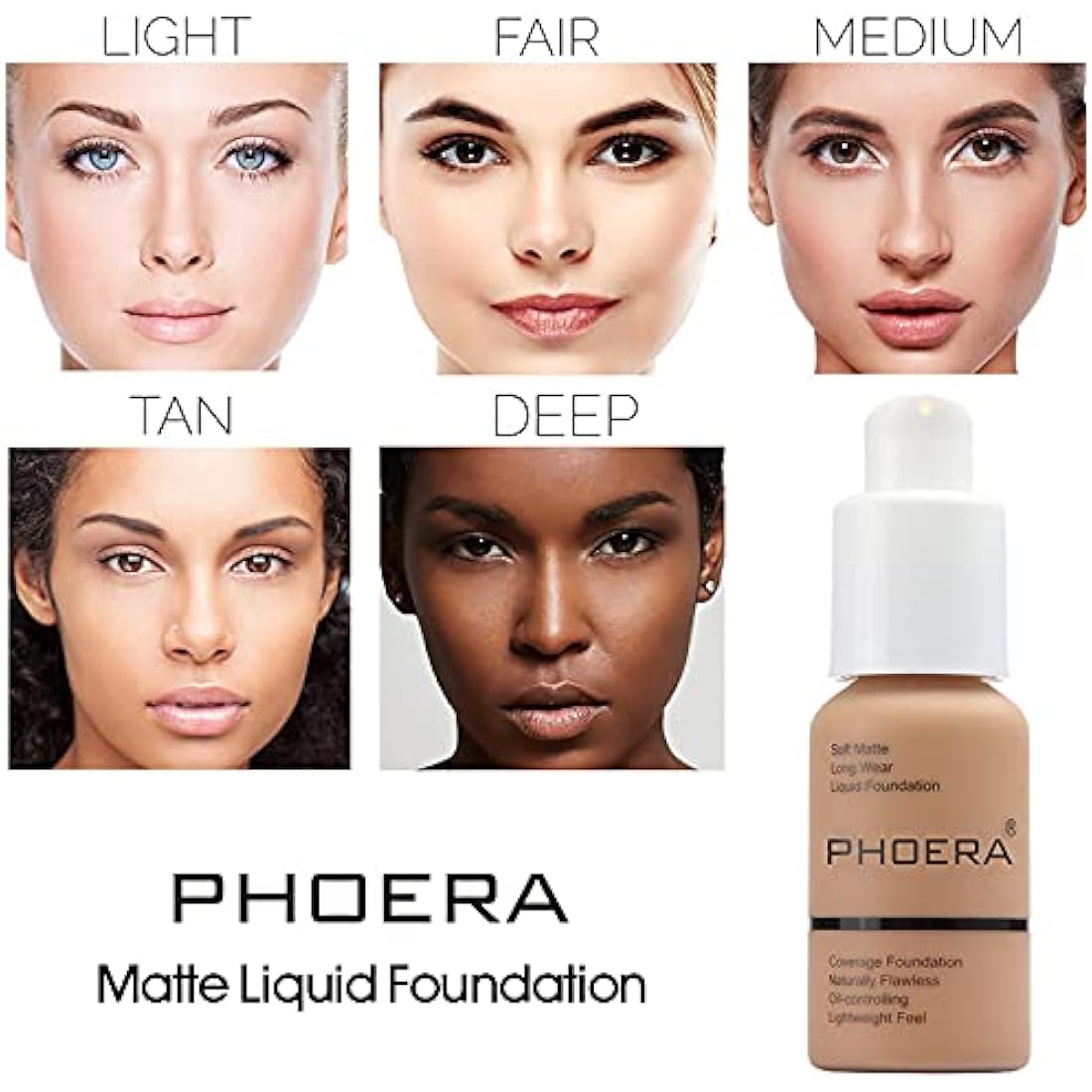 ABRUS® - Phoera Foundation Makeup, Full Coverage, Soft Matte Oil Control Concealer, Liquid Foundation, Long Lasting 24HR Waterproof and Blendable 30ml (103 Warm Peach)