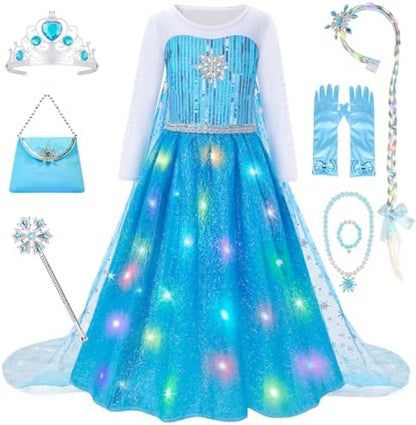 MELAND Princess Costumes for Girls, Princess Dress Up for 3 4 5 6 7 8 Year Old Girls Gift, World Book Day Costume Girls Fancy Dress for Kids Halloween