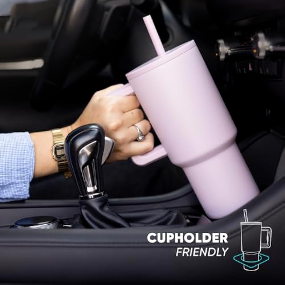 Simple Modern Tumbler 40 oz with Handle and Straw | Insulated Stainless Steel Water Bottle Iced Coffee Cup Travel Mug | Gifts for Women & Men | Trek | 1180ml | Blush
