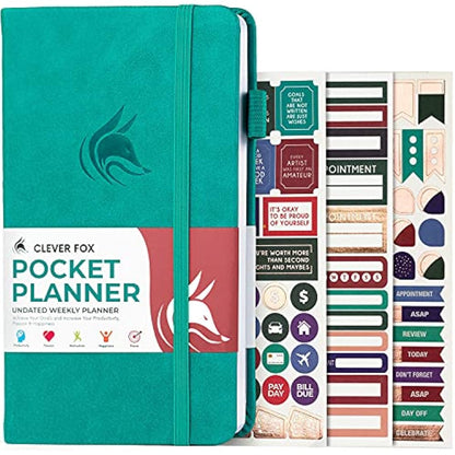 Clever Fox Pocket Weekly – Undated Monthly Goal Planner and Calendar, Mini Planner Perfect for Purse, 10x17.5cm (Turquoise)