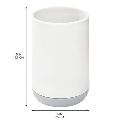 iDesign 28532 Cade Toothbrush Holder, Round Plastic Toothbrush Stand for Regular and Electric Toothbrushes, White, 7.6 cm x 7.6 cm x 11.4 cm