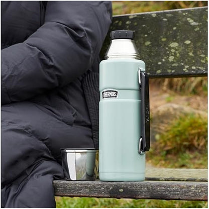 Thermos - Stainless King Gun Metal Travel Flask (1.2L) Premium Leak Proof Insulated Tea & Coffee Flask for Hot & Cold Drinks, Built-in Cup, Twist-Pour Stopper, BPA-Free, Durable Steel, Dishwasher Safe