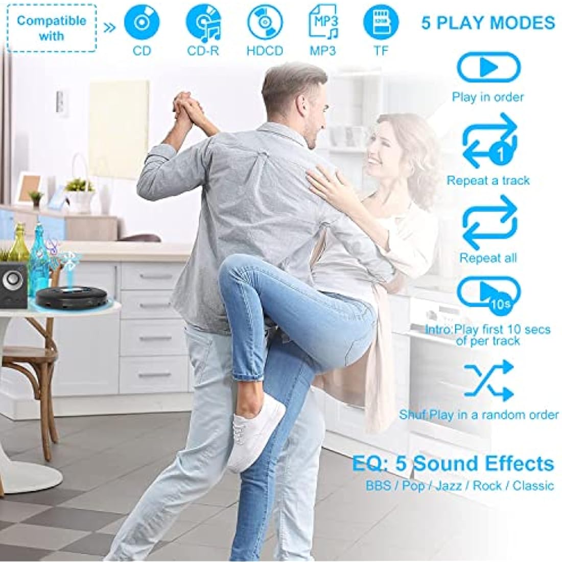 MONODEAL Bluetooth CD Player Portable, Rechargeable Compact Small CD Player with Headphones for Car and Personal Use