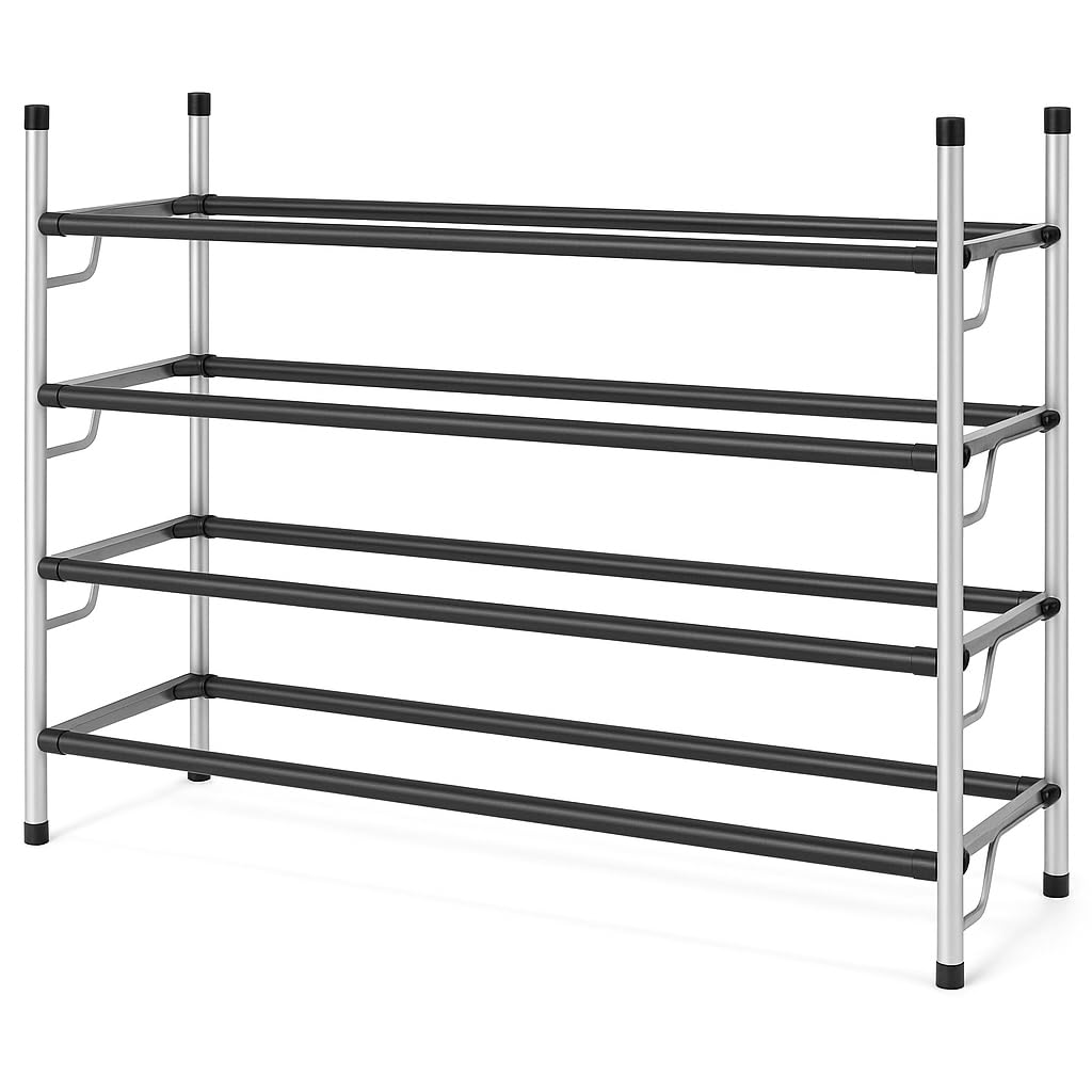 USTECH 4 Tier Adjustable Metal Shoe Rack Storage Organizer | Portable, Large, Free Standing Closet Shelf for Bedroom and Entryway for Kids and Adults