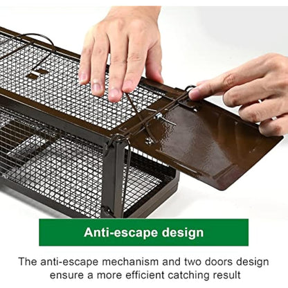 Rat Trap for Outdoors, RatzFatz 2 x Live Rat Traps Two Door Design, No Kill, Humane Mouse Trap, Reusable Rat Cage Trap, Adjustable Sensitivity, for Mice Rats Other Similar Size Rodents Animal