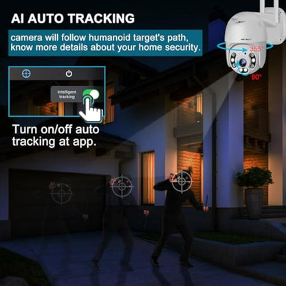 GENBOLT 2.5K WiFi Security Camera Outdoor With PoE, 2.4/5GHz Dual WiFi CCTV Camera with Auto Tracking, Human/Vehicle Detection Pan Tilt Home Surveillance IP Camera with Siren Alarm