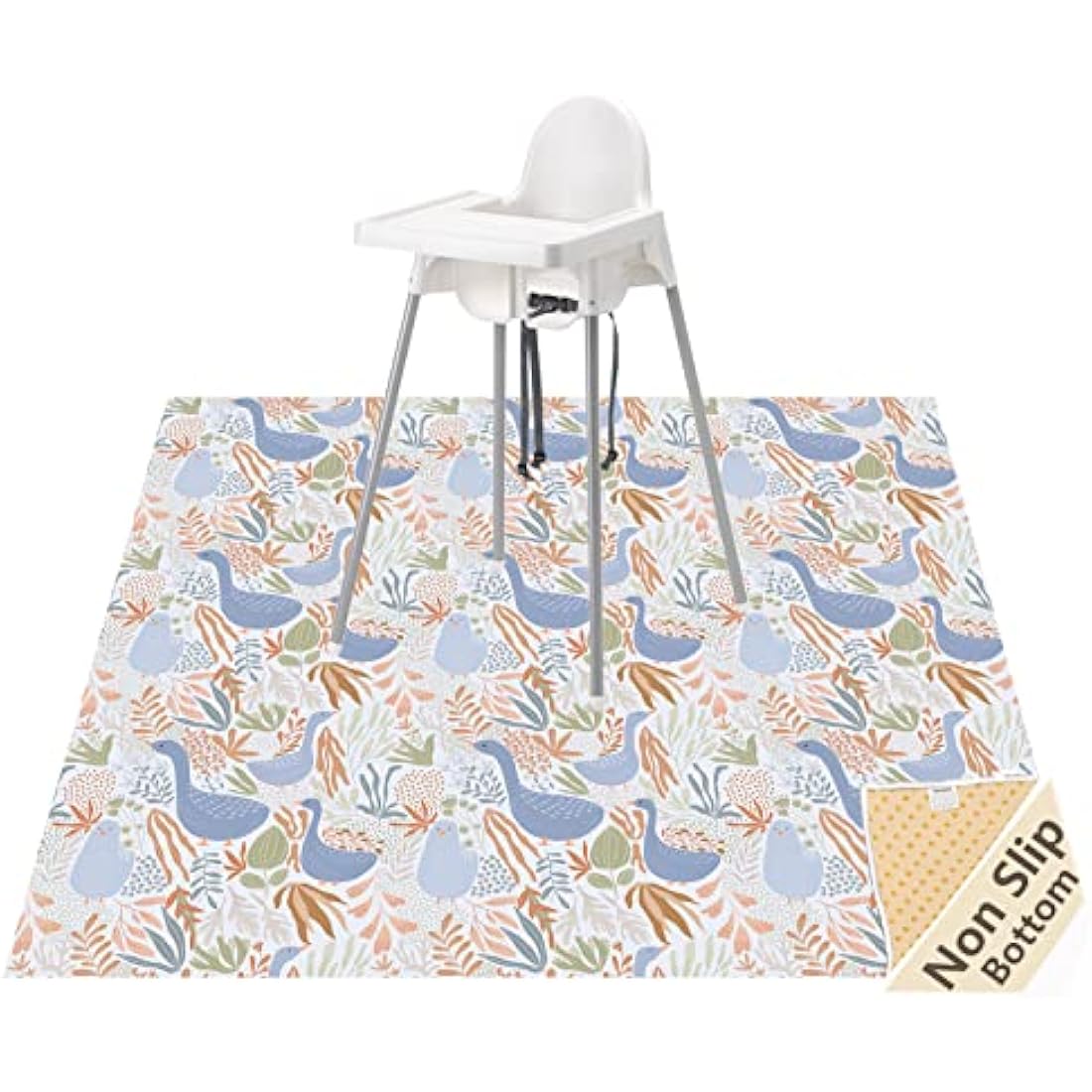 Splat Mat for Under High Chair/Arts/Crafts, Waterproof and Anti-Slip Splash Mat Floor Protector, Washable Highchair Floor Mat, 51 Inch Reusable Messy Mat and Baby Feeding Table Cloth (Duck)