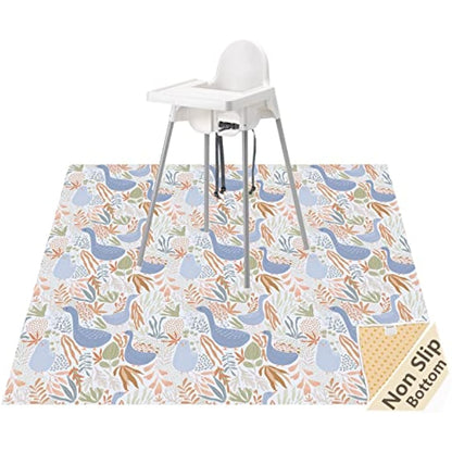 Splat Mat for Under High Chair/Arts/Crafts, Waterproof and Anti-Slip Splash Mat Floor Protector, Washable Highchair Floor Mat, 51 Inch Reusable Messy Mat and Baby Feeding Table Cloth (Duck)