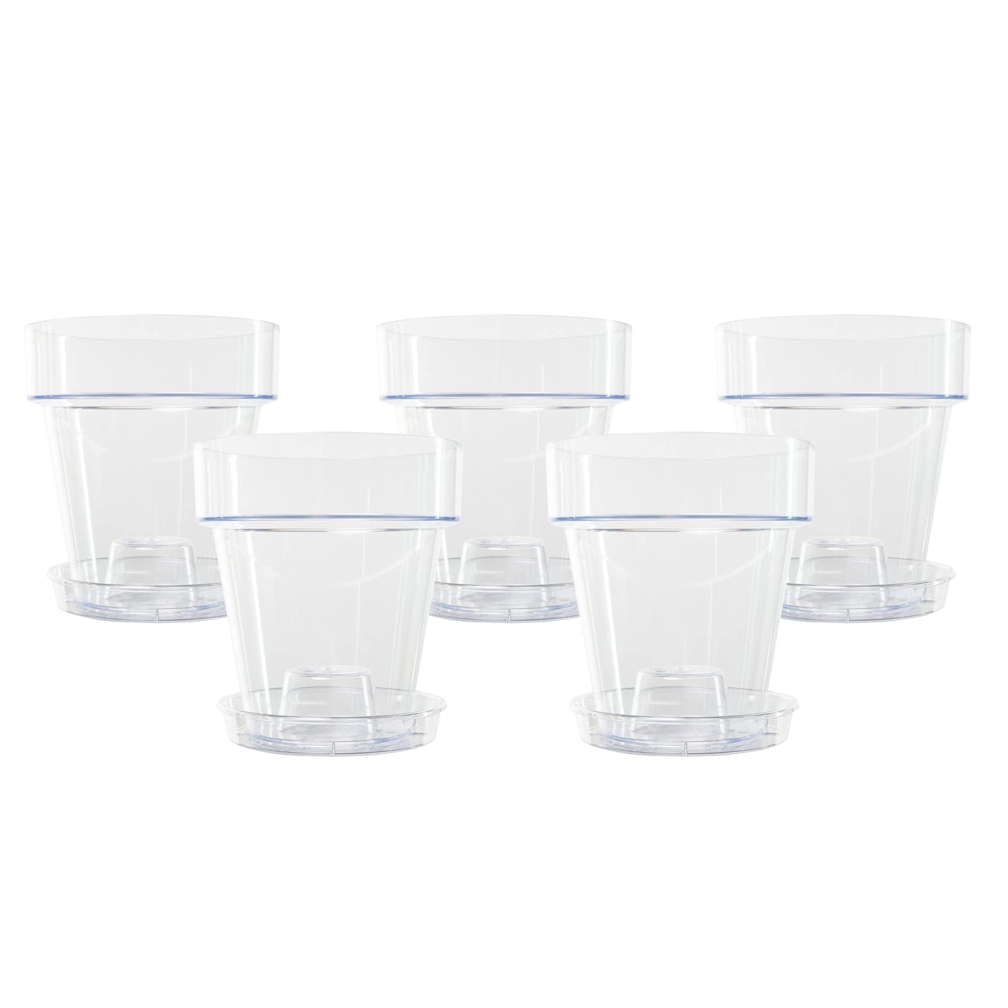 Kalapanta Clear Plastic Orchid Pot with Drainage Holes and Saucer (5, 14 cm Diameter)