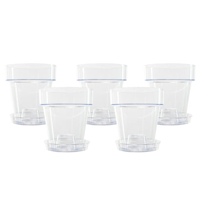 Kalapanta Clear Plastic Orchid Pot with Drainage Holes and Saucer (5, 16 cm Diameter)
