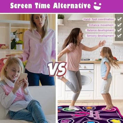 INSTOY Light Up Dance Mat for Girls：Dance Toys for 4 5 6 7 8 9 10 Year Old Girl Gifts - Music Dancing Game Pad with 5 Game Modes & Wireless Bluetooth - Birthday Gifts for Girls Boys Age 3-10