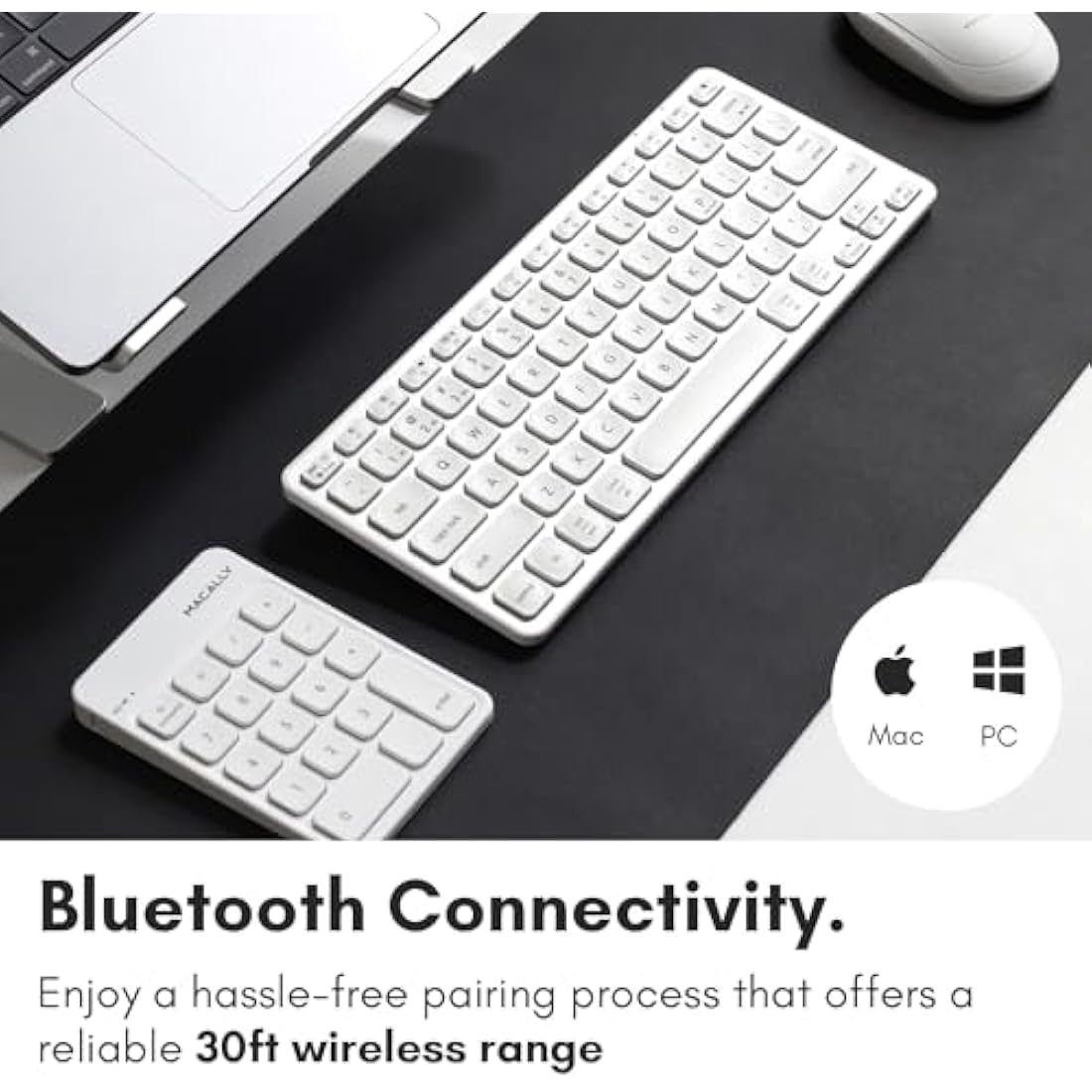 Macally Bluetooth Number Pad for Laptop, Apple, Mac, iMac, MacBook Pro/Air, Ipad, Windows PC, Tablet, or Desktop Computer - Rechargeable 18 Key Wireless Numeric Keypad - White Bluetooth 10 Key Numpad