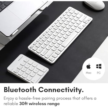 Macally Bluetooth Number Pad for Laptop, Apple, Mac, iMac, MacBook Pro/Air, Ipad, Windows PC, Tablet, or Desktop Computer - Rechargeable 18 Key Wireless Numeric Keypad - White Bluetooth 10 Key Numpad