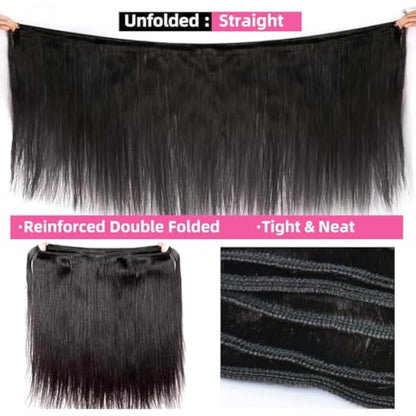 PerisModa Straight Bundles Human Hair Bundles 12A Grade 100% Unprocessed Brazilian Virgin Hair Bundles Straight Weave Bundles Human Hair Extension Quick Wave Bundles for Women (20 22 24 Inch)