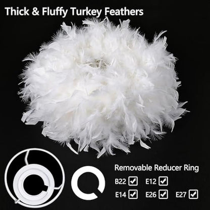 Waneway 50cm White Feather Lamp Shade for Ceiling Pendant Light, Floor Lamp & Table Lamp, Non-Electrical Lightshade with a Reducing Ring for Living Room and Bedroom, ID 40cm, OD 50cm