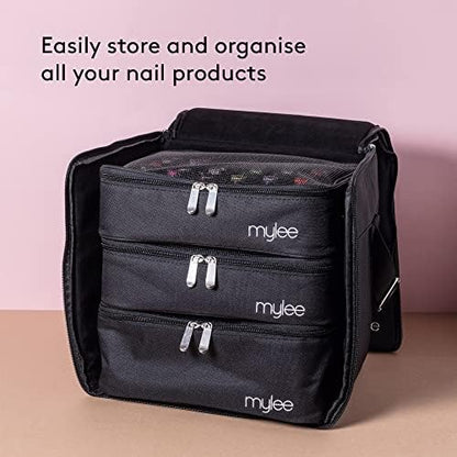 MYLEE Gel Polish Carry Case – Nail Polish Storage Organiser, Holds 84 Nail Polish Bottles, 3X Removable Trays, Travel Friendly Bag, Nail Technician Case, Foam Insert, Professional & Home Use