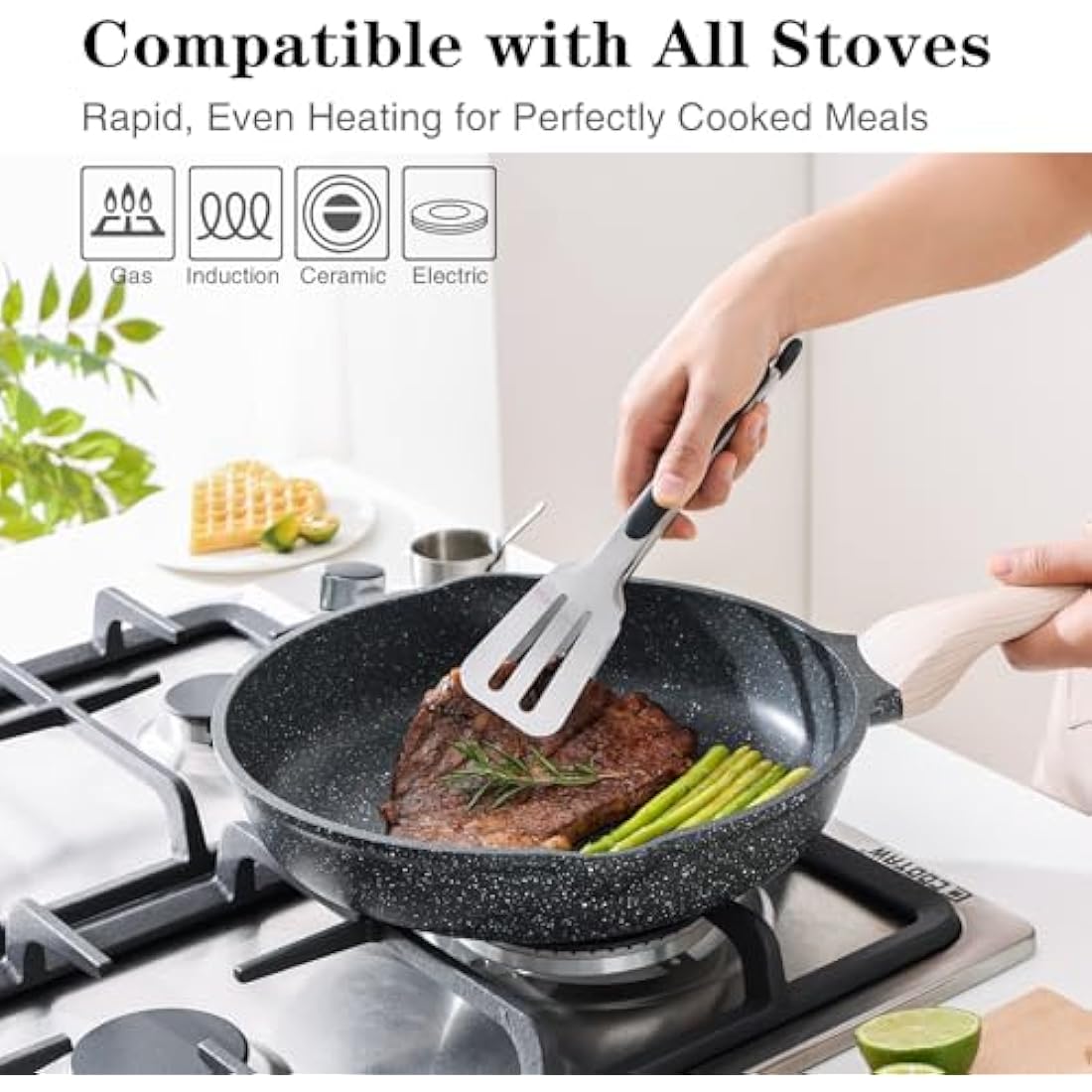 Kordisen Non Stick Frying Pans Skillet, 28 cm Granite Frying Pans Nonstick for Cooking, Healthy Induction Cookware, Heat Resistant Handle, PFOA Free