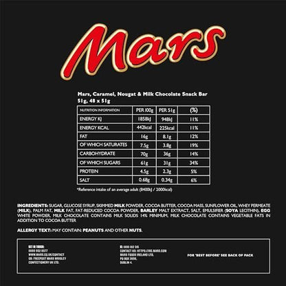 Mars Chocolate Bars, Caramel, Nougat & Milk Chocolate Bulk Box, 48 x 51g, Ideal for Gift, Snacks or Hamper