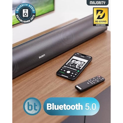 MAJORITY Bluetooth Sound Bar for TV | Built-in Subwoofer, 120 Watts 2.1 Channel Sound | RCA, Optical, and AUX Connection | Wall Mountable, Remote Control | Snowdon TV Soundbar