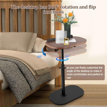 Neulriscn C Shaped Side Table, Height Adjustable C-Shaped End Table, 360° Swivel End Tables, Slide Under Couch Tables, Metal Frame, Small Snack Coffee Tray for Sofa, Bed, Bathtub, Living Room, Bedroom