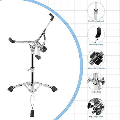 aleawol 10-15 Inch Snare Drum Stand, Double Braced Tripod Snare Stand Adjustable Height 16-22 Inch, Foldable Drum Pad Stand for Practice and Stage Performance