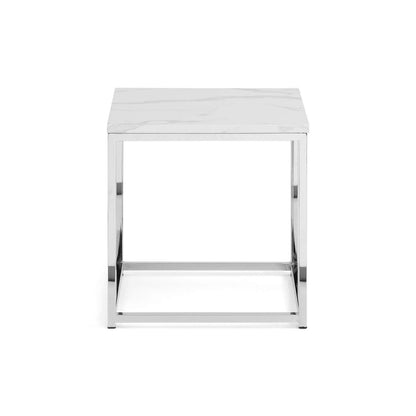 Julian Bowen Scala End Table, White Marble Effect & Chrome - H50 x W50cm