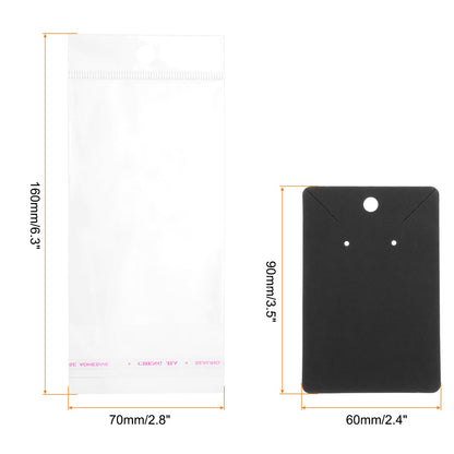 PATIKIL Earring Display Cards, 150 Pcs Necklace Display Holder Card with Packaging Bags for Hanging Earrings Necklace Ear Studs, Black