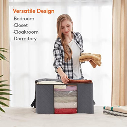 Lifewit 95L Clothes Storage Bags Large Storage Box With Lid Packing Boxes for Moving House With Reinforced Handle Thick Fabric Clear Window for Clothes Duvet Blankets Bedding, 8 Pack, Grey