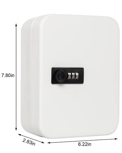 Parrency Combination Lock Key Box with 20 Hooks, Large Wall Mount Combination Lock Cabinet, 7 4/5" x 6 3/10" x 3" (Key Tags Included)