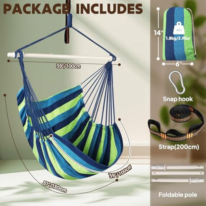 Chihee Hammock Chair Swing Chair Strong Metal Collapsible Spreader Bar Portable Hanging Chair Max 330 lbs Comfy Seat Patio Lawn Chair Cotton Blended for Superior Comfort Durability Indoor Outdoor