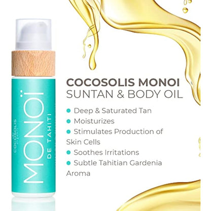 COCOSOLIS MONOI tan Accelerator - Organic Tanning Oil with Vitamin E & Monoi de Tahiti Oil for a Fast Intensive Tan - Tanning Enhancer for a Chocolate Tan - Nourishing Body Lotion (110)