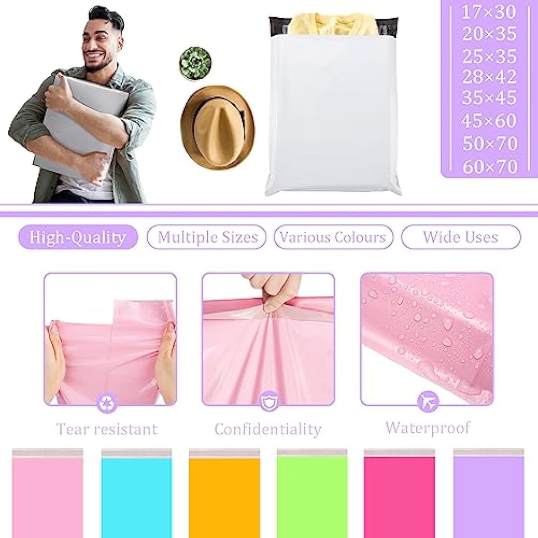 50pc 28x42cm Purple Vinted Postage Bags Mailing Bags for Clothes,Mailing Poly Postal Self Seal Bags,Parcel Shipping Bags Strong Packaging Bag Delivery Bags Plastic Envelopes for Posting Clothes Parcel