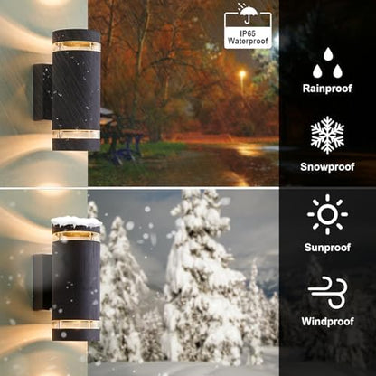 LMP Outdoor Wall Lights Mains Powered, Up Down Outside Lights Anthracite, IP65 External LED Front Door Lamp Porch Light Electric, Exterior GU10 Round Lighting Sconce Wall Mounted for House