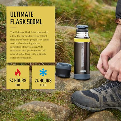 Thermos - Charcoal Ultimate Flask (500ml), Reusable Insulated Stainless Steel Thermal Coffee Cup for Hot or Cold Drinks, Vacuum Sealed Water Flask
