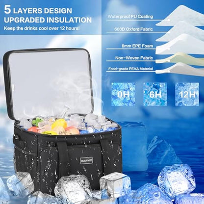 Hulongo Cool Bag Insulated Cooler Bag Waterproof Picnic Double Thermal Bag For Camping, Travel, Grocery Shopping & Fishing, 42L